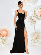 Women’s Sequin Heart Neckline Evening Gown Dress