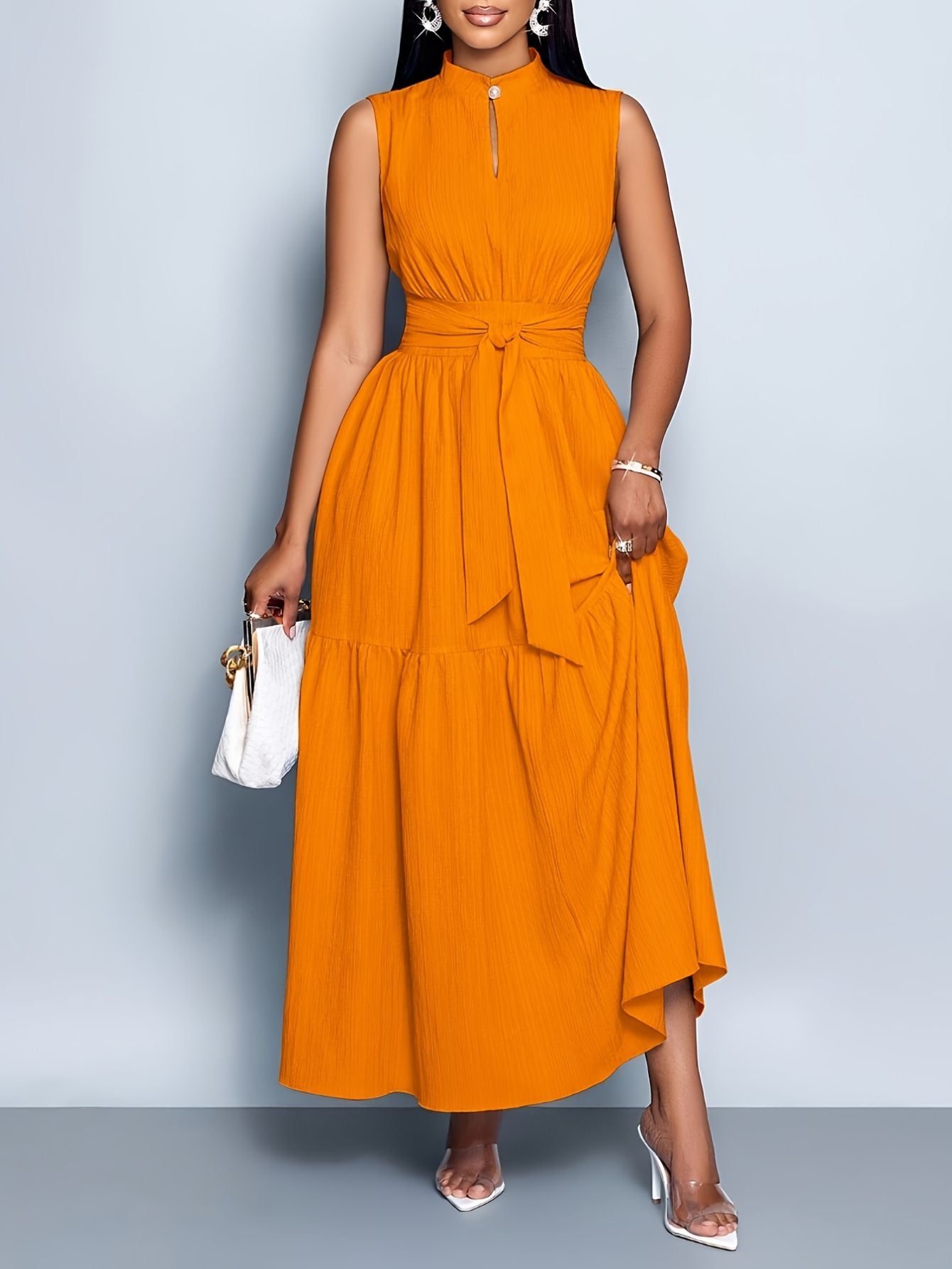 Women’s Stand Collar Sleeveless Casual Dress