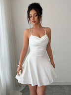 Women’s Drape Neck Sleeveless Ruffle Hem Dress