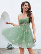 Women’s Embroidered Tulle Mini Dress – Corset Design