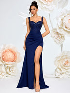Women’s Sequin Heart Neckline Evening Gown Dress