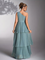 Women’s Asymmetrical Neckline Tiered Midi Dress