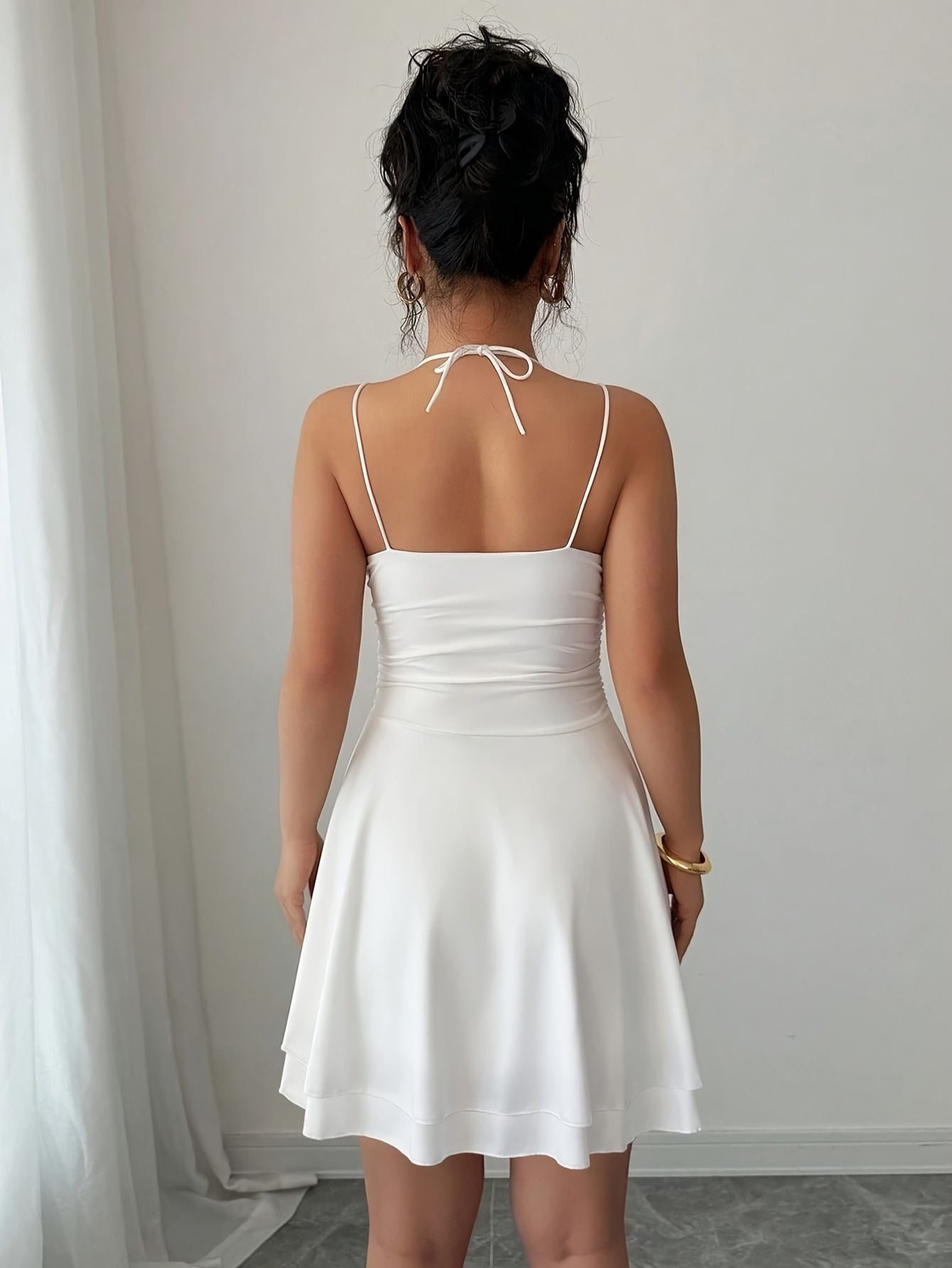 Women’s Drape Neck Sleeveless Ruffle Hem Dress