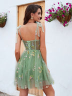 Women’s Embroidered Tulle Mini Dress – Corset Design