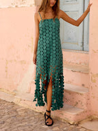 Women’s summer spaghetti strap midi dress with polka dot