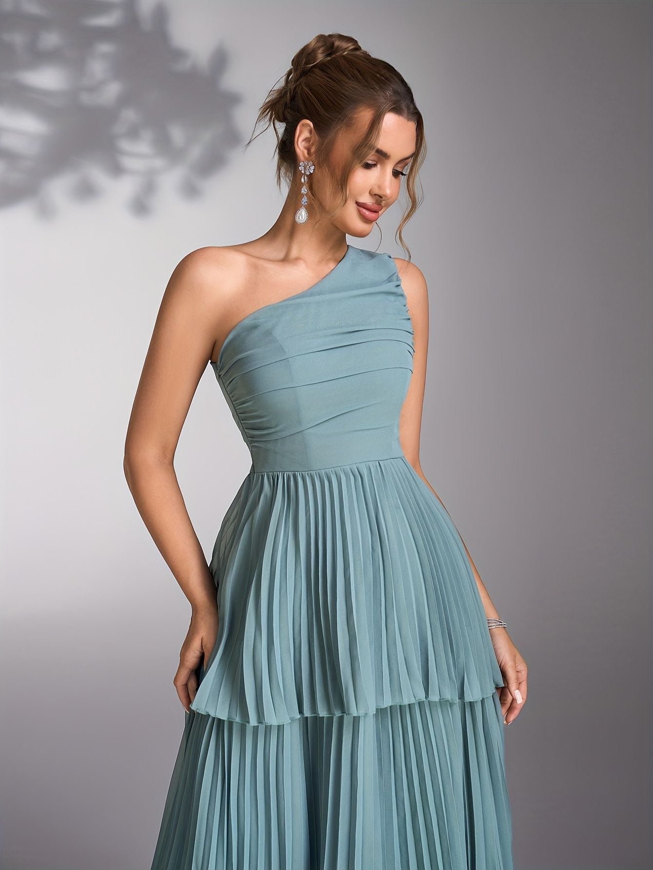 Women’s Asymmetrical Neckline Tiered Midi Dress