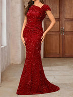 Women’s Sequin Asymmetrical Neckline Bodycon Gown