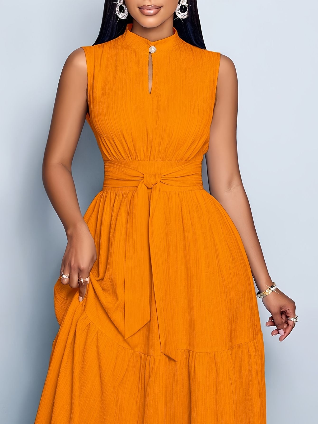 Women’s Stand Collar Sleeveless Casual Dress