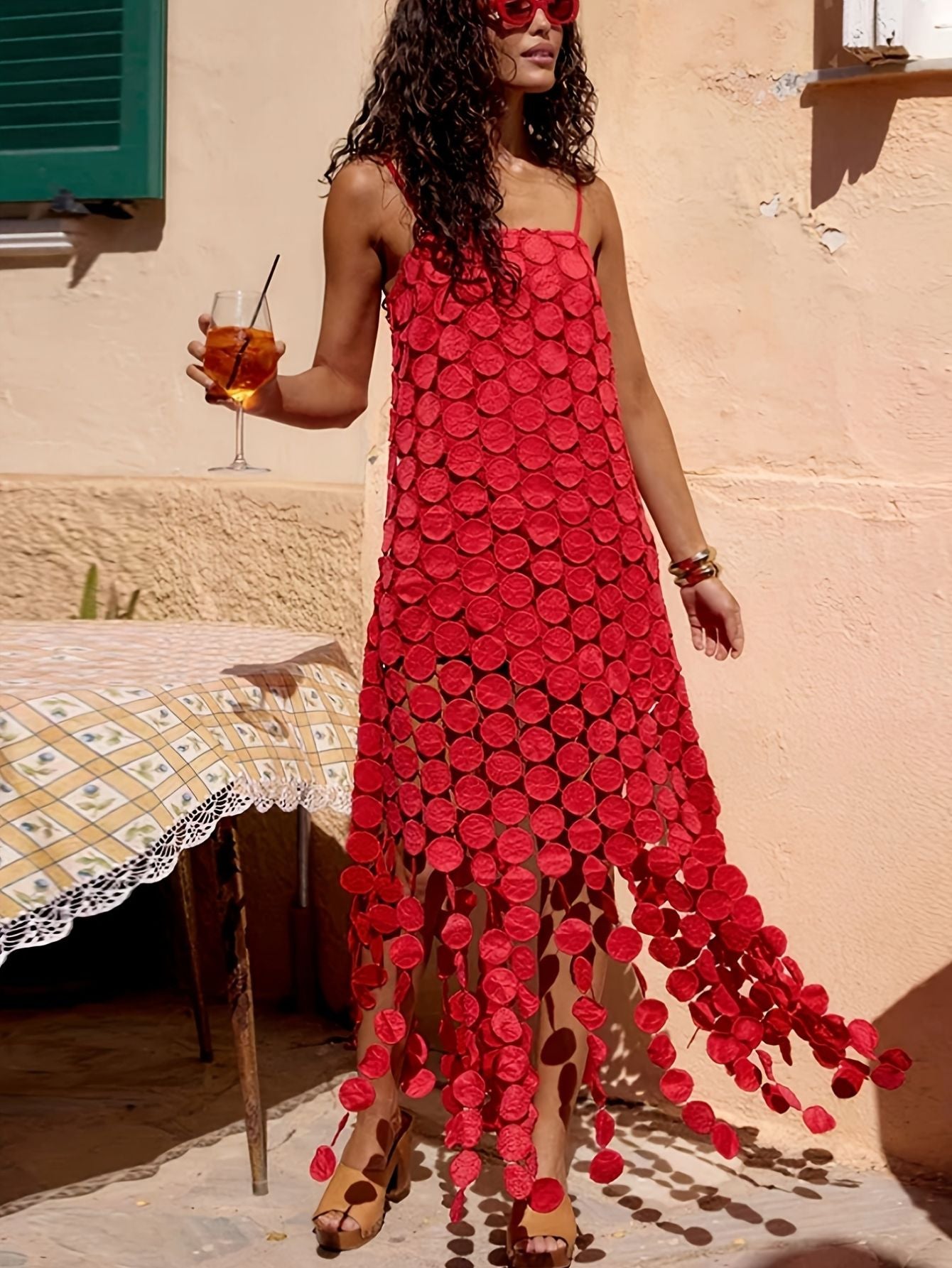 Women’s summer spaghetti strap midi dress with polka dot