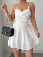 Women’s Drape Neck Sleeveless Ruffle Hem Dress
