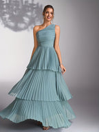 Women’s Asymmetrical Neckline Tiered Midi Dress