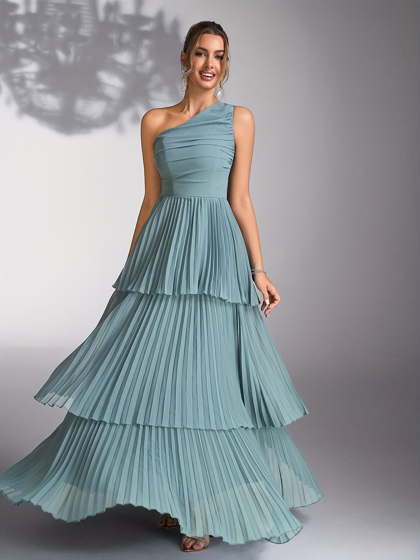 Women’s Asymmetrical Neckline Tiered Midi Dress