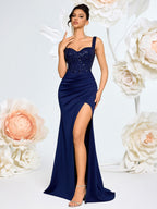 Women’s Sequin Heart Neckline Evening Gown Dress