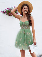 Women’s Embroidered Tulle Mini Dress – Corset Design