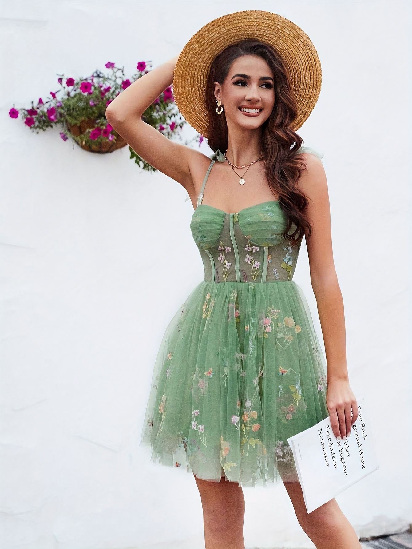 Women’s Embroidered Tulle Mini Dress – Corset Design