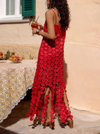Women’s summer spaghetti strap midi dress with polka dot