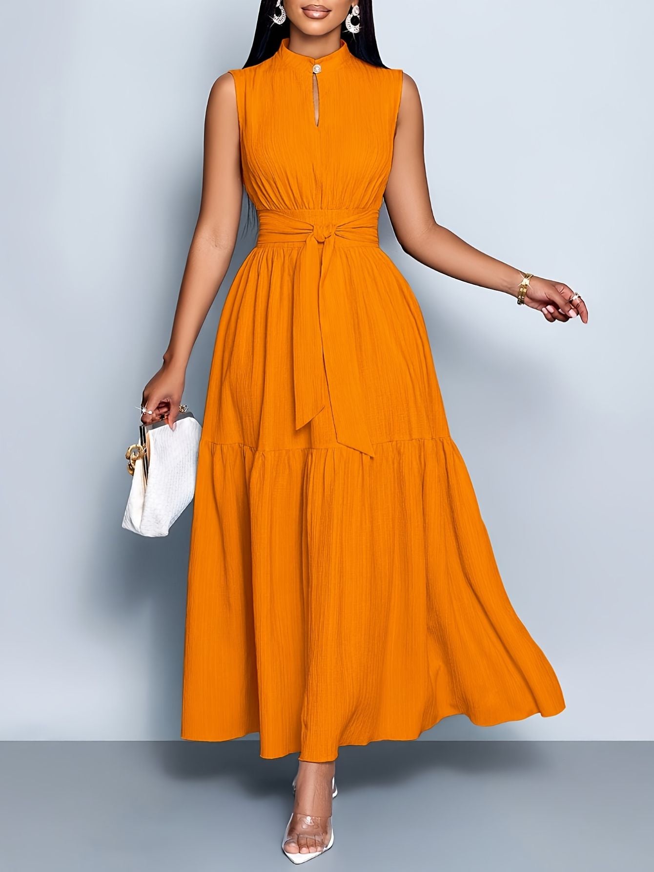 Women’s Stand Collar Sleeveless Casual Dress