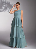 Women’s Asymmetrical Neckline Tiered Midi Dress