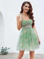 Women’s Embroidered Tulle Mini Dress – Corset Design