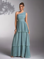 Women’s Asymmetrical Neckline Tiered Midi Dress