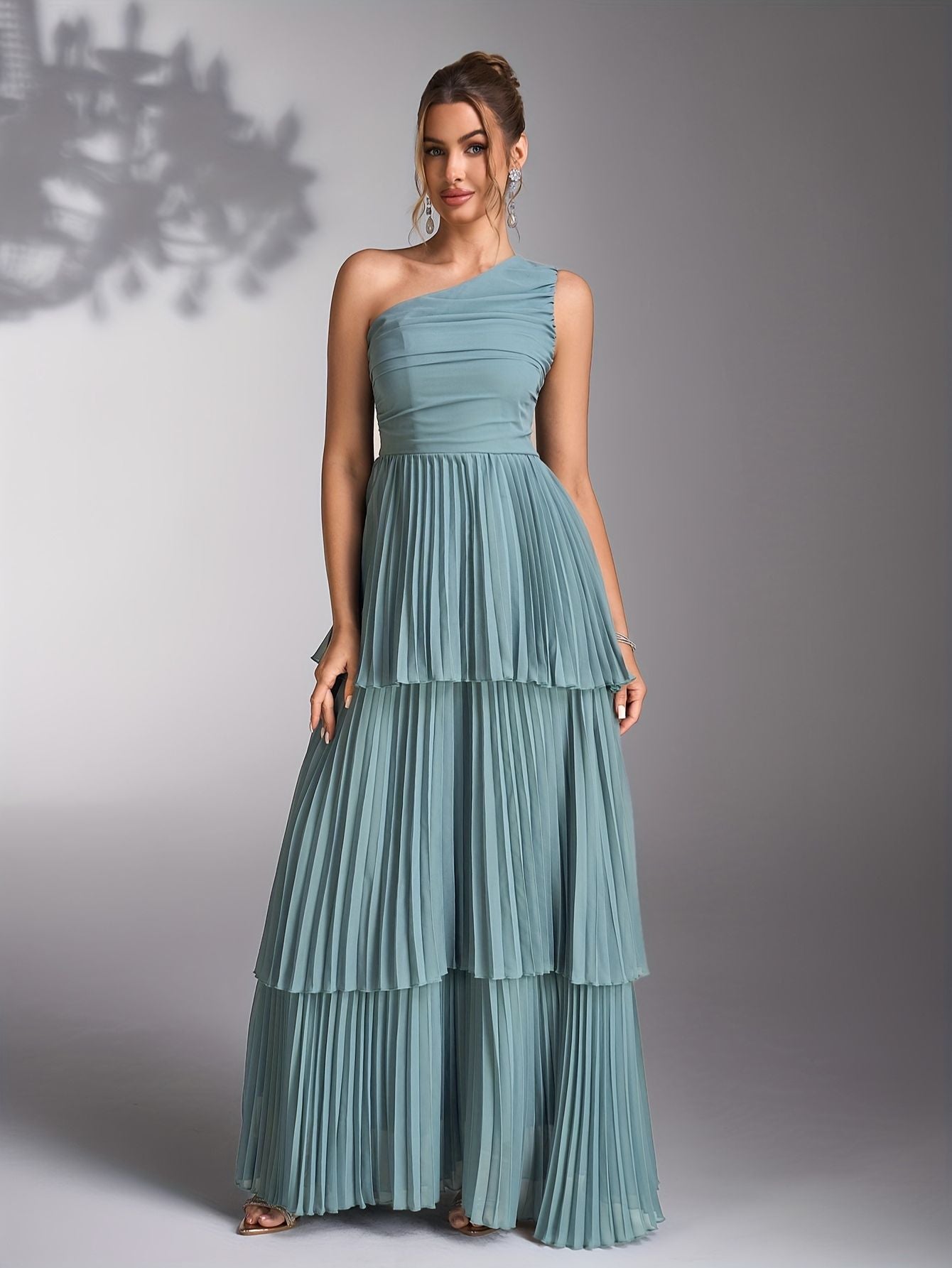 Women’s Asymmetrical Neckline Tiered Midi Dress