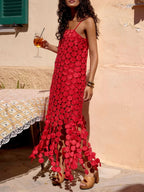 Women’s summer spaghetti strap midi dress with polka dot
