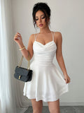 Women’s Drape Neck Sleeveless Ruffle Hem Dress