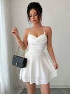 Women’s Drape Neck Sleeveless Ruffle Hem Dress