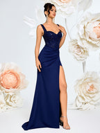 Women’s Sequin Heart Neckline Evening Gown Dress