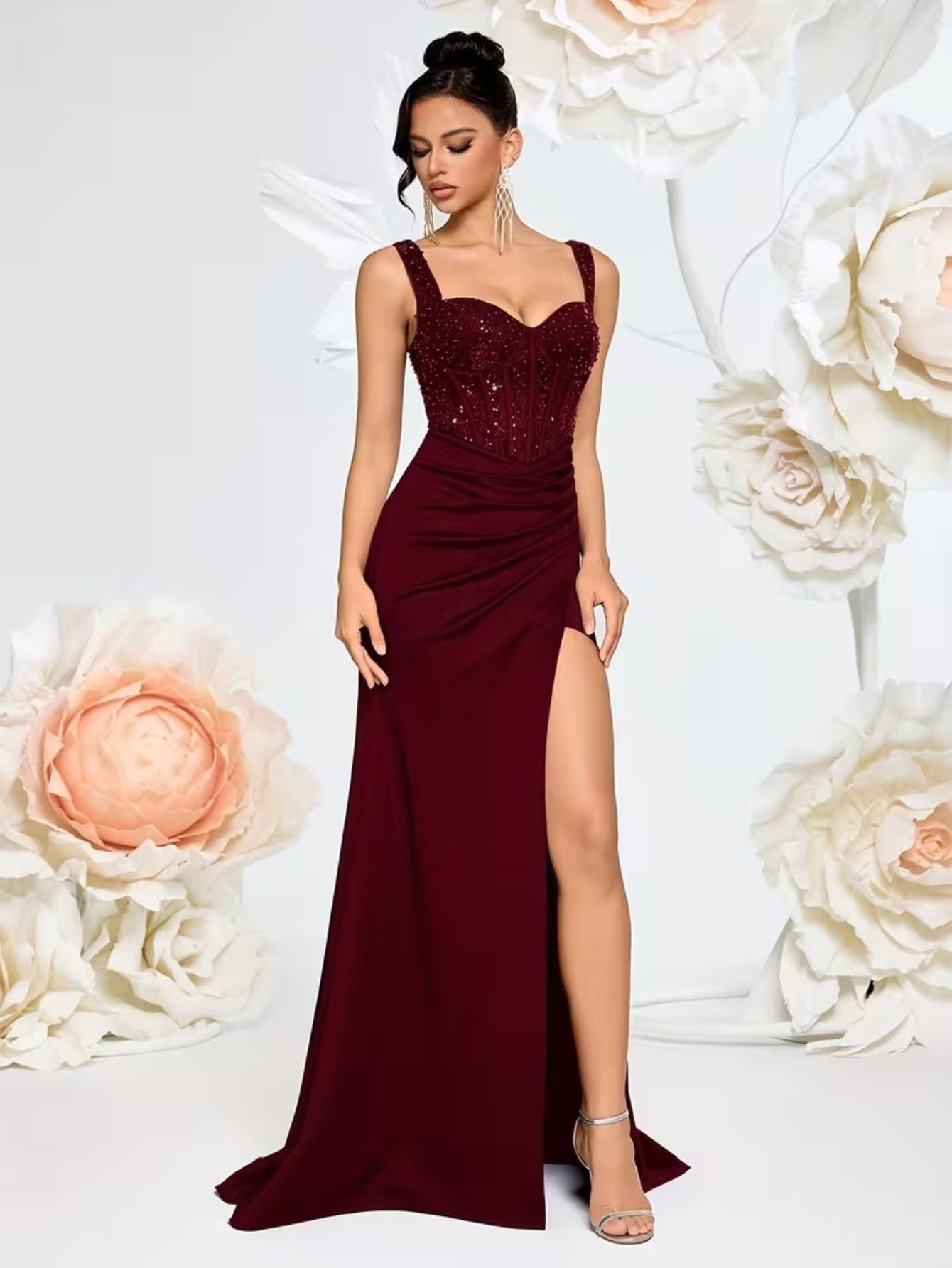 Women’s Sequin Heart Neckline Evening Gown Dress
