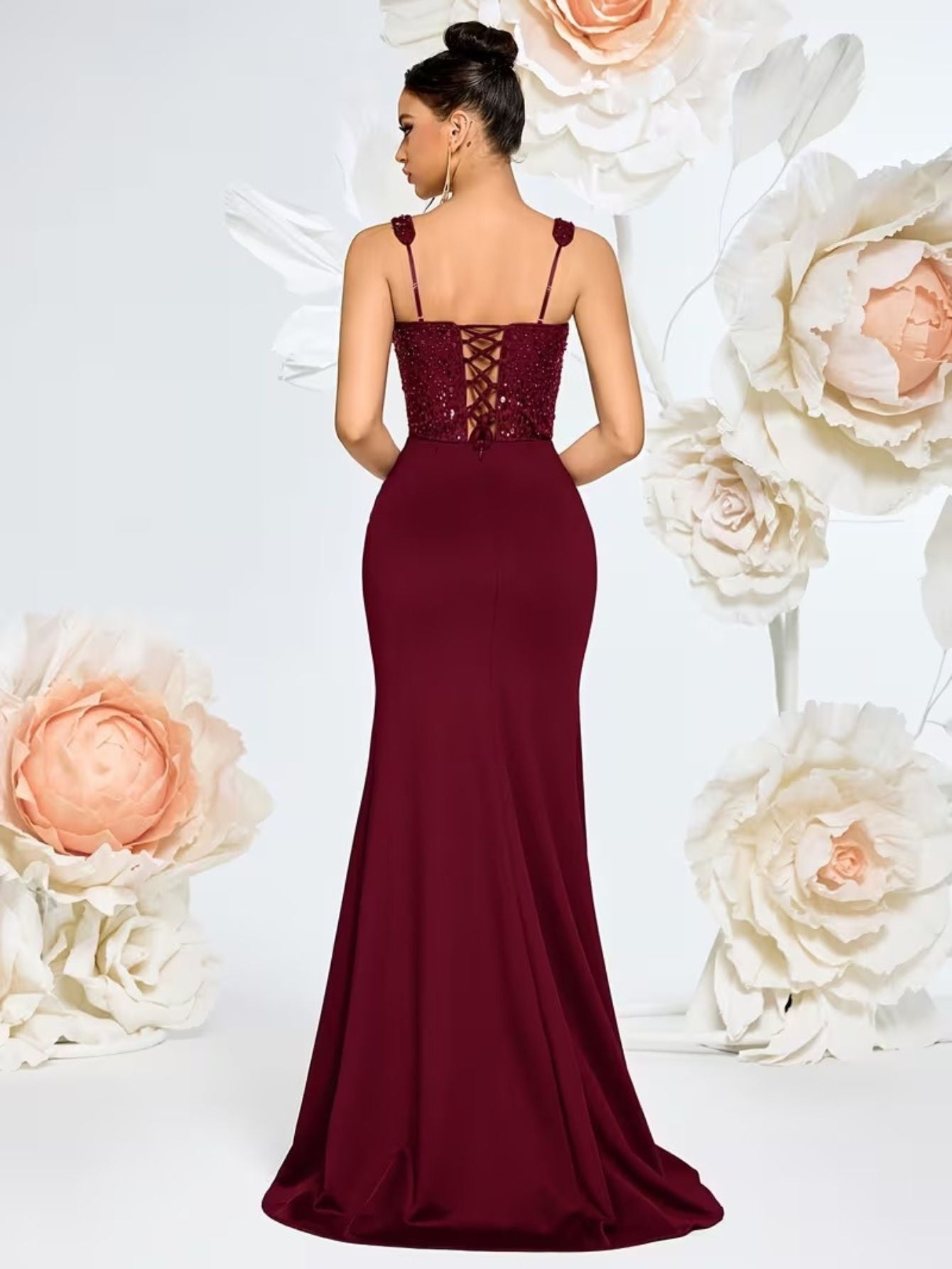 Women’s Sequin Heart Neckline Evening Gown Dress